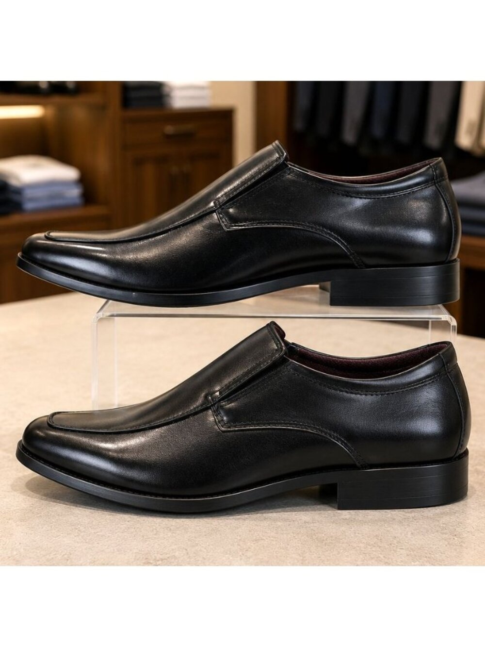 Perry Ellis Portfolio Mens 9 9.5 Black Slip-On Dress Shoes Vegan Faux Leather